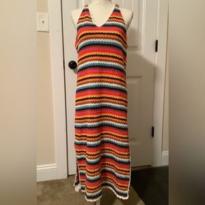 Marine Layer multi stripe crochet cotton blend maxi dress women’s medium NWT